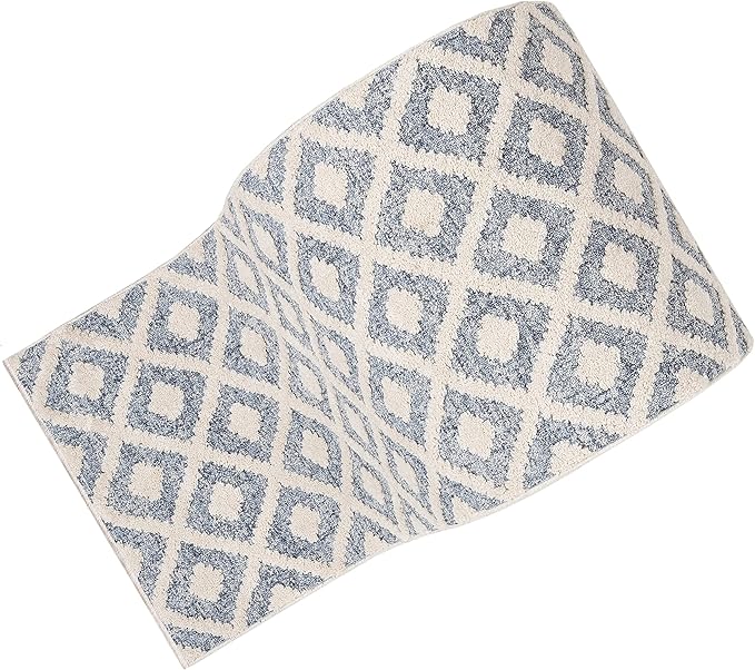 Well Woven Custom Size Hallway Stair Runner - Choose Your Length - Ainsley Blue Diamond Trellis Geometric Tribal - 27 Inches Wide x 10 Feet Long Runner (27" x 10' Runner) Rug