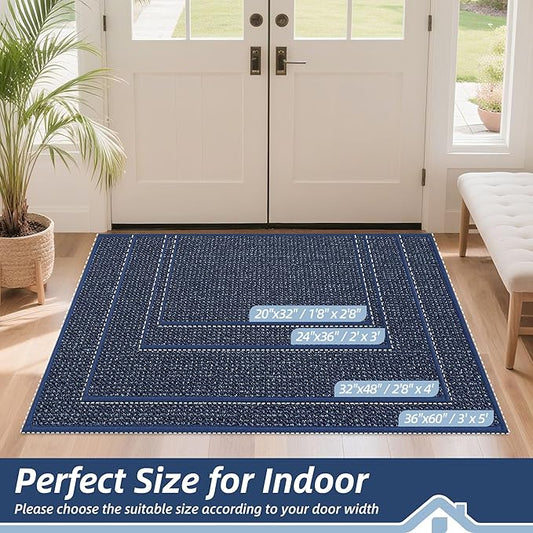 BEQHAUSE Dirt Trapper Door Mat 24" x 36", Non-Slip Washable Doormats Entrance Mat, Dirt Resistant and Absorbent Welcome Mat, Low Profile Floor Mats for Front Back Door and Entryway, Blue