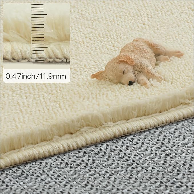 Solid Washable Area Rug - 8x10 Medium Pile Faux Cashmere Carpet for Living Room Bedroom, Light Yellow