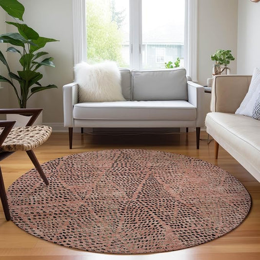 Addison Rugs Chantille ACN591 Salmon 8' x 8' Indoor Outdoor Round Rug, Easy Clean, Machine Washable, Non Shedding, Bedroom, Living Room, Dining Room, Kitchen, Patio Rug