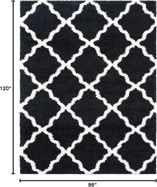 SAFAVIEH Area Rug 8x10 - Dallas Shag Collection - Large - Black & Ivory, Trellis Pattern, Non-Shedding & Easy Cleaning, Plush Thick Pile, Ideal for Living Room, Bedroom, Dining Space (SGD257Z)