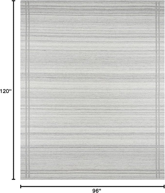 Mark&Day Wool Rugs, 8x10 Janmichael Solid and Border Gray Area Rug, Grey Ivory Carpet for Living Room, Bedroom or Kitchen (8' x 10')
