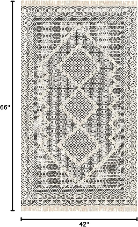 Mark&Day Wool Rugs, 4x6 Nishnabotny Cottage Dark Gray Area Rug, Grey Beige Carpet for Living Room, Bedroom or Kitchen (3'6" x 5'6")