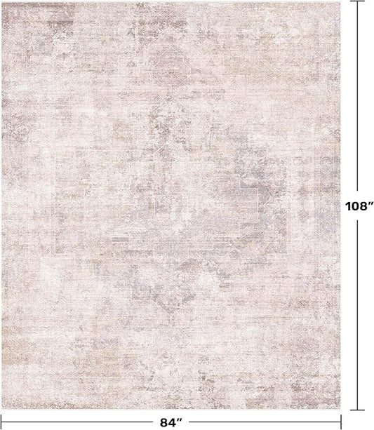 Washale Modern 7x9 Area Rugs for Bedroom, Pink and Grey Rug for Dinning Room Under Table,Living Room, Non Slip Low Pile Thin Floor Carpet