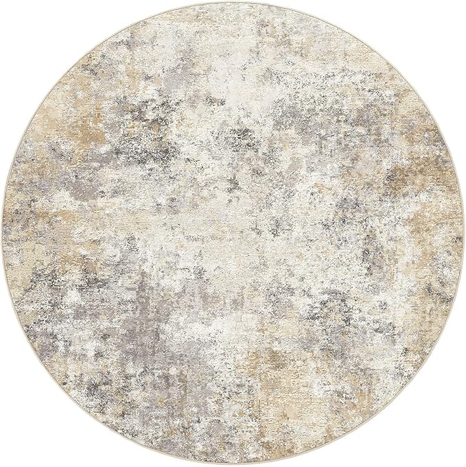 10ft Round Area Rug Living Room Rugs - 10x10 Washable Large Neutral Modern Abstract Soft Thin Rug Indoor Floor No Slip Rug Carpet for Bedroom Under Dining Table Home Office Decor - Golden Grey