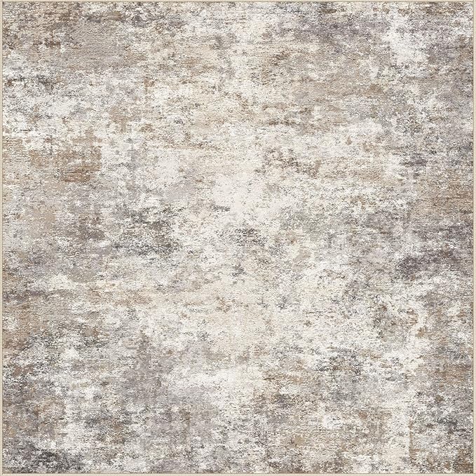 Square Area Rugs : Washable 5x5 Neutral Modern Abstract Carpet for Living Room Bedroom - Soft Floor Mat with Non Slip Backing for Kitchen Nursery Dorms Farmhouse Home Decor - Brown Grey