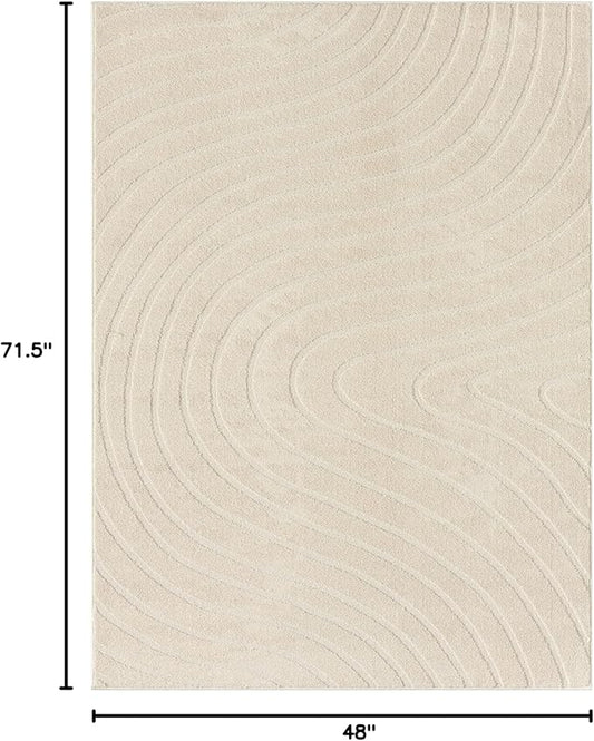 LUXE WEAVERS Modern Geometric Wave Cream 4x6 Area Rug