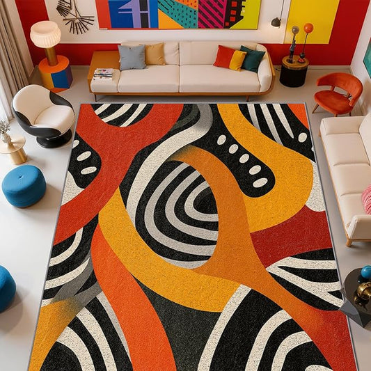 Abstract Rug - 2x3 Area Rugs, Retro Pop Art Colorful Entryway Rug, Hippie Aesthetic Funky Low Pile Fade Resistant Indoor Small Mats Home Decor #C092