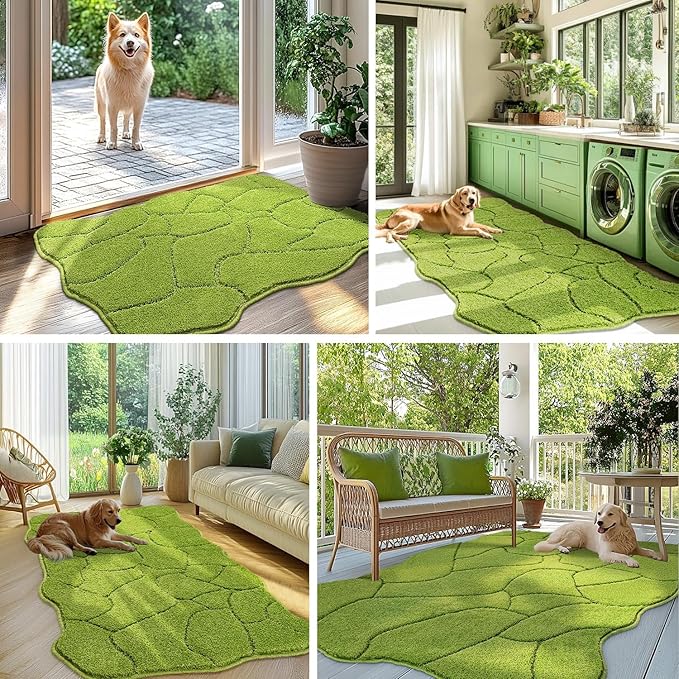BSICPRO Large Dog Mat for Muddy Paws, 72x48 Low Profile Absorbent Dirt Trapper Door Mat, Non-Slip Washable Mud Mat for Dogs, Polyester Pet Rug for Front Indoor, Patio, Entrance (Apple Green)