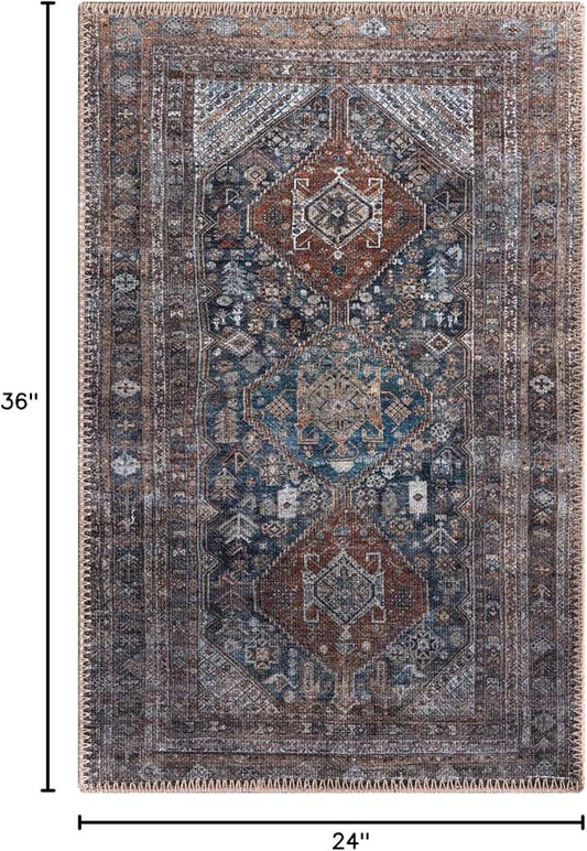 Keen Home Design 2x3 Rug - Machine Washable Entry Rug with Non-Slip Backing, Ideal for Enteryway, Kitchen, Bathroom, Laundry Room - Vintage, Easy Clean, Durable, Low Pile - (2' x 3')