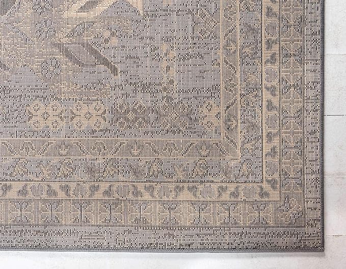 Unique Loom Taftan Collection Border Geometric Tribal Inspired Design Area Rug (5' 0 x 8' 0 Rectangular, Gray/ Black)