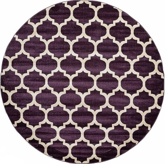 Rugs.com Lattice Collection Rug – 8 Ft Round Purple Medium-Pile Rug Perfect for Kitchens, Dining Rooms