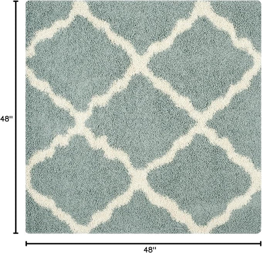 SAFAVIEH Dallas Shag Collection Area Rug - 4' Square, Seafoam & Ivory, Trellis Design, Non-Shedding & Easy Care, 1.5-inch Thick Ideal for High Traffic Areas in Living Room, Bedroom (SGD257C)