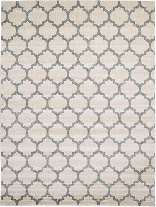 Rugs.com Lattice Collection Rug – 9x12 Beige and Gray Medium-Pile Rug Perfect for Living Rooms, Large Dining Rooms, Open Floorplans