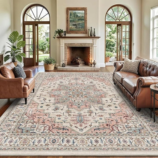 8x10 Area Rugs for Living Room Ultra-Soft Washable Rug Vintage Distressed Boho Area Rug, Non-Slip Low Pile Stain Resistant Carpet for Bedroom Dining Room Kitchen Office