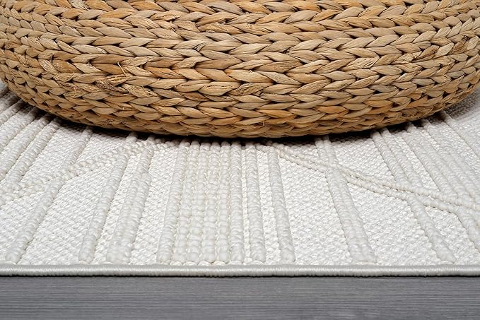 CAMILSON Micro Loop Rug 8x10 Modern Luxury Geometric Pattern Area Rugs Soft High and Low Pile Stain Resistant Easy-Cleaning Non-Shedding for Living Room Office Indoor Carpet (8 x 10 / White)