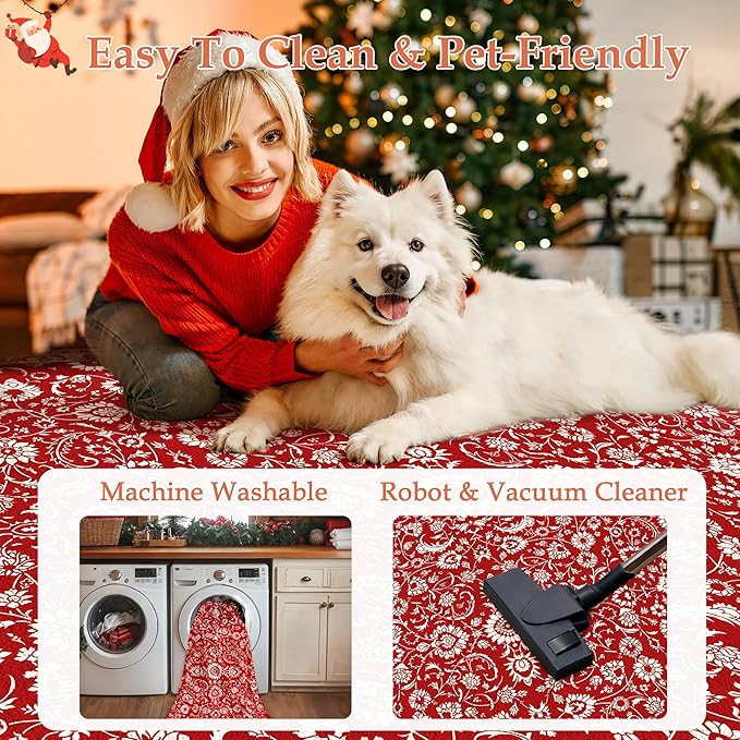 HUGEAR Christmas 5x7 Machine Washable Rugs Red Hallway Area Rug Indoor Accent Rug Floral Low Pile Carpet Soft Throw Aesthetic Rug Bedroom Living Room Office Dining Room Kitchen Laundry Room Non Slip
