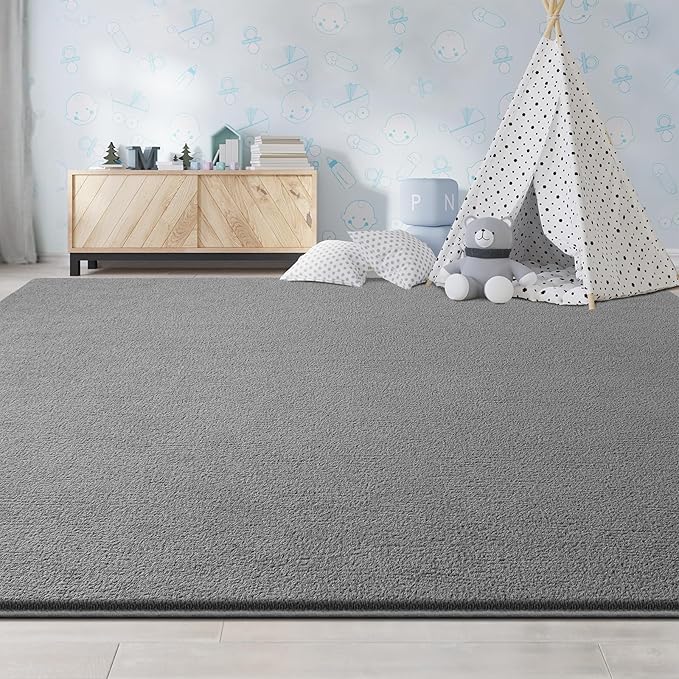 Large Area Rugs for Living Room Bedroom, 4x6 Feet Grey Rug, Minimalist Modern Shag Rug, Soft Thick Comfy Memory Foam Indoor Carpet, Non-Slip Washable Rug for Boys Girls Dorm Nursery Room Home Decor