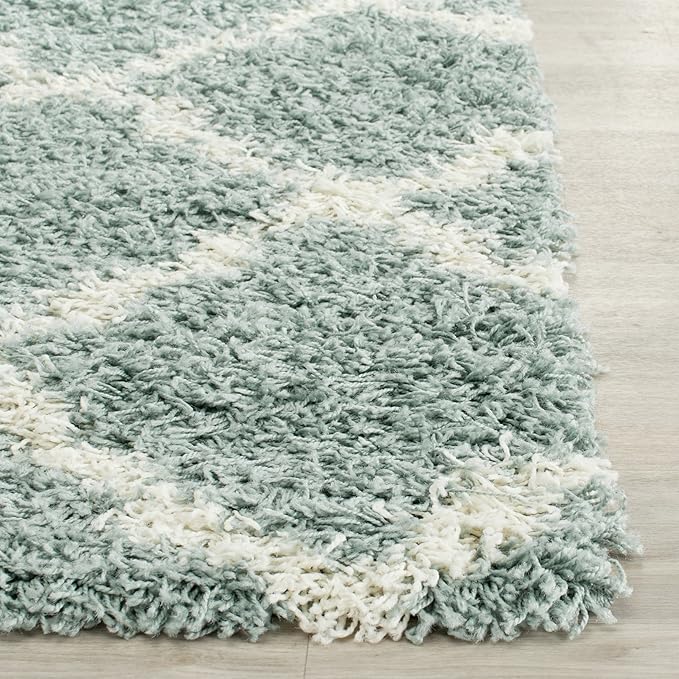 SAFAVIEH Dallas Shag Collection Runner Rug - 2'3" x 18', Seafoam & Ivory, Trellis Design, Non-Shedding & Easy Care, 1.5-inch Thick Ideal for High Traffic Areas in Living Room, Bedroom (SGD257C)