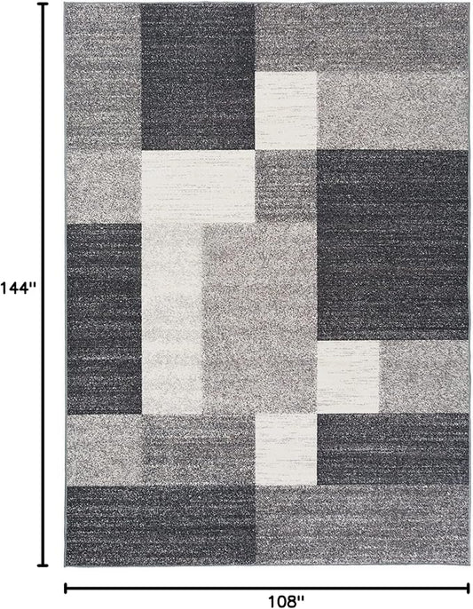 Rugshop Gray Modern Geometric Boxes Non-Slip Area Rug Non-Shedding for Living Room, Dining Room and Bedroom, 9' x 12'