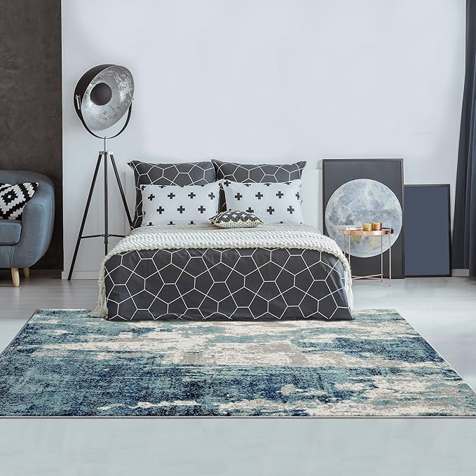 LUXE WEAVERS Modern Abstract Art Light Blue 4x5 Area Rug