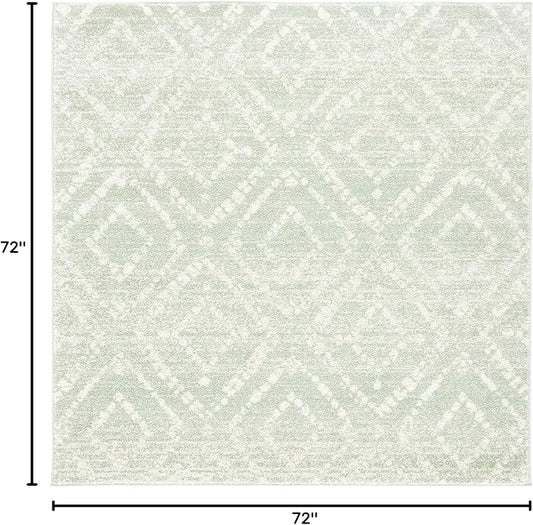 SAFAVIEH Adirondack Collection Area Rug - 6' Square, Green & Ivory, Modern Diamond Distressed Design, Non-Shedding & Easy Care, Ideal for High Traffic Areas in Living Room, Bedroom (ADR131Y)