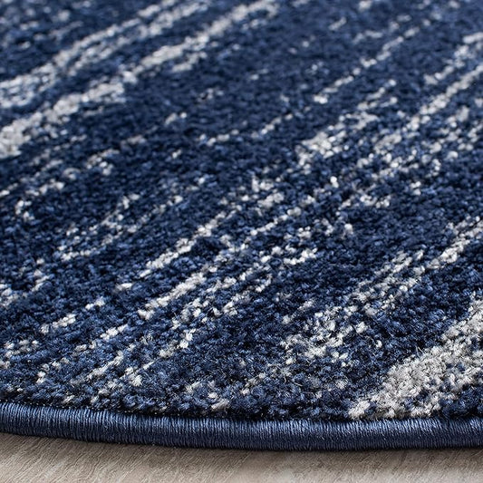 SAFAVIEH Adirondack Collection Area Rug - 4' Round, Navy & Grey, Modern Ombre Design, Non Shedding & Easy to Clean, Ideal for Living Room, Bedroom, Office, Dining Space (ADR113E)