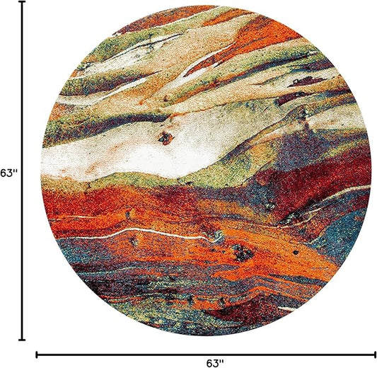 SAFAVIEH Glacier Collection 5'3" Round Red/Green GLA126Q Modern Abstract Non-Shedding Dining Room Entryway Foyer Living Room Bedroom Area Rug