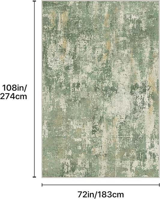 GENIMO 6x9 Area Rugs for Living Room, Machine Washable Rug Non Slip, Low Pile Ultra-Thin Lightweight Large Carpet, Abstract Modern Rugs for Bedroom, Dining Room, Office, Nursery, Olive Green