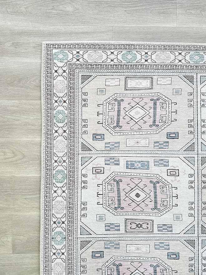Fame Living Faded Oushak Rug, Turkish Vintage Floral Pastel Large Oversized Area Rugs for Living Room Dining Bedroom Kitchen Bathroom Nursery (848BrCr, 5' x 6'9")