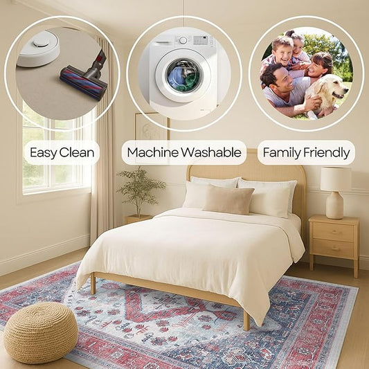 Fame Rugs Turkish Rug. Washable Vintage Oriental Antique Inspired Traditional Doormat Small Modern Area Rugs Luxury Entryway Entry Bedroom Bathroom Kitchen (402RN, 2'5 x 13'1)