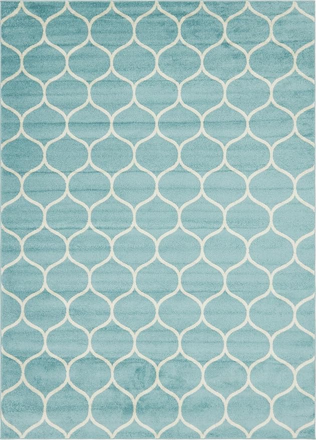 Rugs.com Lattice Frieze Collection Rug – 9' x 12' Light Blue Medium Rug Perfect for Living Rooms, Large Dining Rooms, Open Floorplans