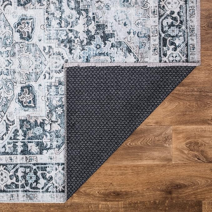 Bloom Rugs Caria Washable Non-Slip 7 ft Runner - Denim Blue Traditional Runner for Entryway, Hallway, Bathroom, and Kitchen - Exact Size: 2'6" x 7'