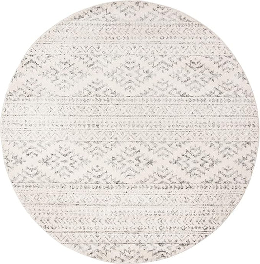 SAFAVIEH Tulum Collection Area Rug - 4' Round, Ivory & Grey, Moroccan Boho Tribal Design, Non-Shedding & Easy to Clean, Ideal for Living Room, Bedroom, Dining Space (TUL272A)