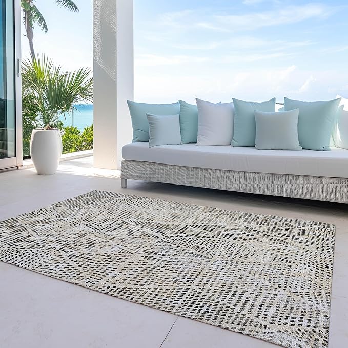 Addison Rugs Chantille ACN591 Beige 8' x 10' Indoor Outdoor Area Rug, Easy Clean, Machine Washable, Non Shedding, Bedroom, Living Room, Dining Room, Kitchen, Patio Rug