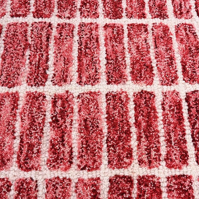 Hand-Tufted 100% Wool Area Rug – Unique Modern Geometric Grid Pattern, Soft Plush Textured Carpet for Living Room, Bedroom, Dining Room & Entryway (Brick Red, 7' x 9')