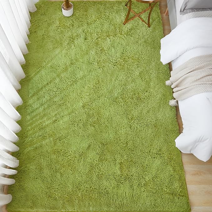 Andency 6x9 Area Rugs Olive Green,Large Shag Fluffy Soft Shaggy Rugs for Living Room Bedroom, Non-Slip Thick Plush Carpet for Kids Girls and Boys, Dorm Nursery Home Decor Aesthetic