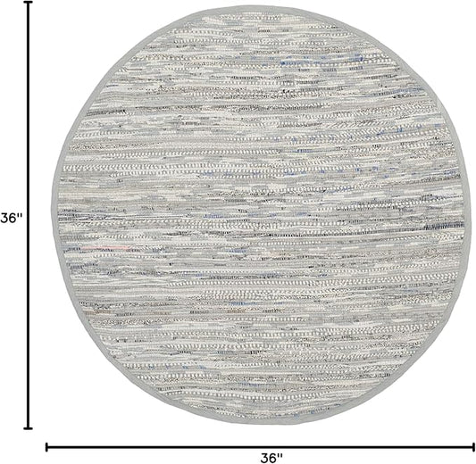 SAFAVIEH Rag Rug Collection Area Rug - 3' Round, Grey, Handmade Boho Stripe Cotton, Ideal for High Traffic Areas in Living Room, Bedroom (RAR121A)