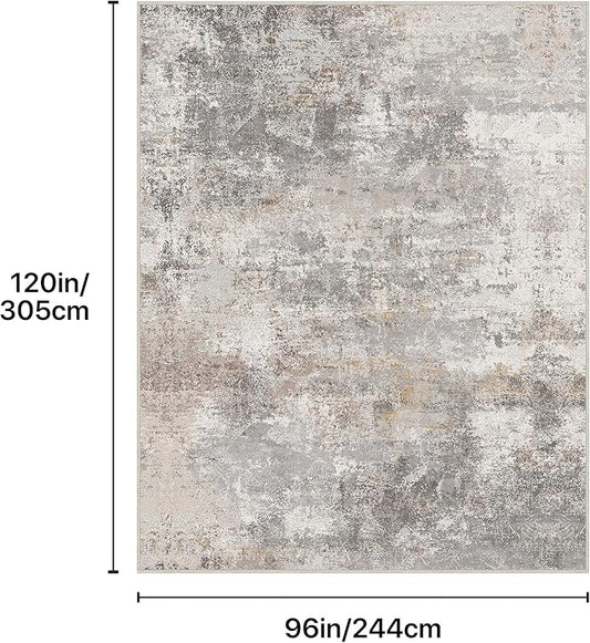 GENIMO Washable 8x10 Area Rugs for Living Room, Non Slip Modern Abstract Rug, Machine Washable Stain Resistant Low Pile Soft Carpet for Bedroom, Dining, Office, Light Grey Brown