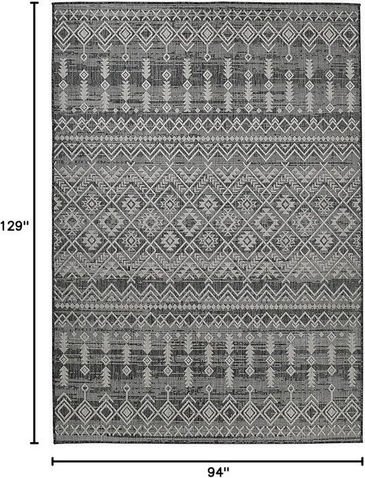 FH Home Flat Woven Outdoor Rug - Waterproof, Easy to Clean, Stain Resistant - Premium Polypropylene Yarn - Boho Moroccan - Large Patio, Deck, Sunroom - Dakar - Charcoal - 7ft 10in x 10ft 9in