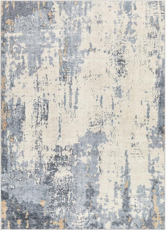 5x7 Area Rug Living Room Rugs - Washable Neutral Modern Abstract Soft Thin Rug Indoor Floor No Slip Rug Carpet for Bedroom Under Dining Table Home Office Decor - Blue/Light Brown
