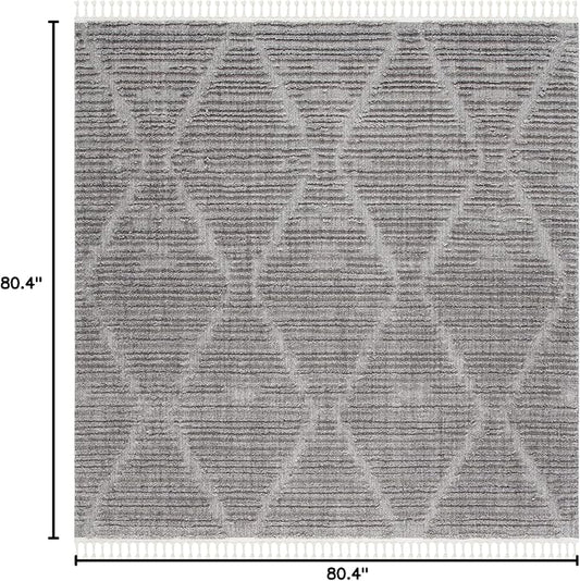 SAFAVIEH Marrakech Collection Area Rug - 6'7" Square, Grey, Moroccan Boho Tribal Tassel Design, Non-Shedding & Easy Care, Ideal for High Traffic Areas in Living Room, Bedroom (MRK517F)