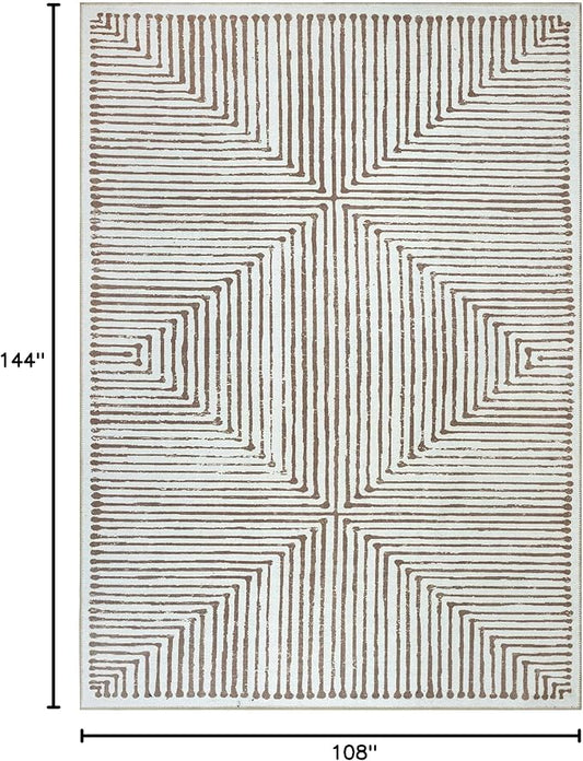 Bloom Rugs Washable Non-Slip 9' x 12' Rug - Brown Striped Area Rug for Living Room, Bedroom, Dining Room, and Kitchen - Exact Size: 9' x 12'