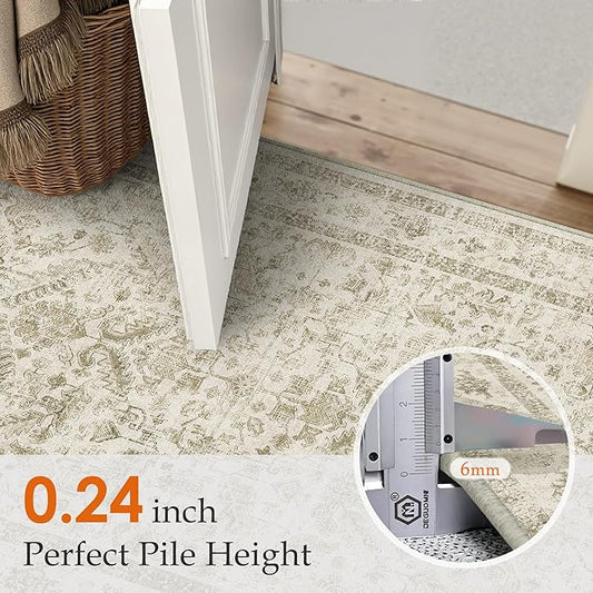 Taupe 2x6 Runner Rug Vintage Area Carpet Hallway Indoor Kitchen Washable Low Pile Traditional Distressed Retro Accent Throw Rug Non Slip for Laundry Bathroom Office