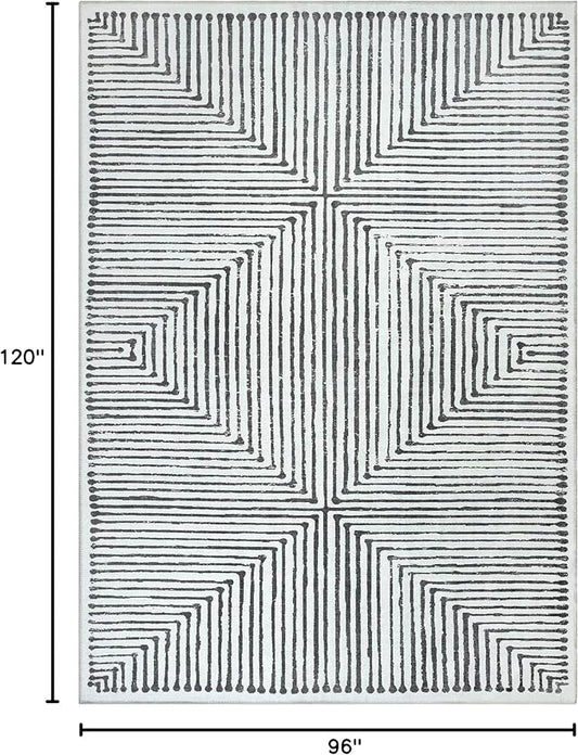 Bloom Rugs Washable Non-Slip 8' x 10' Rug - Black/Ivory Striped Area Rug for Living Room, Bedroom, Dining Room, and Kitchen - Exact Size: 8' x 10'