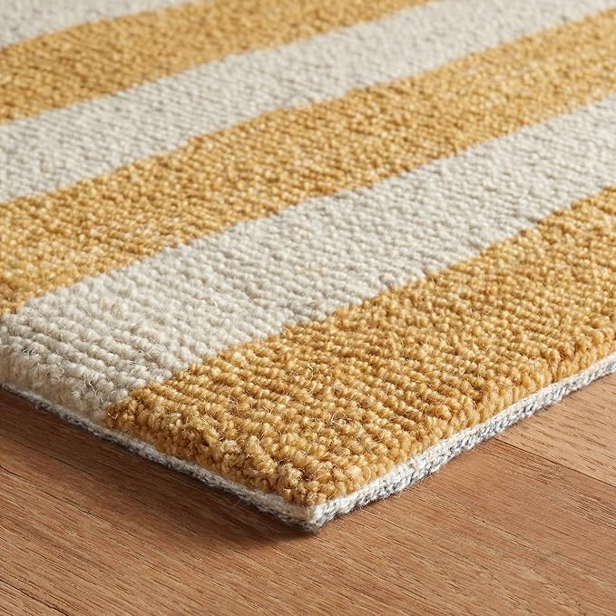 Dash & Albert Silas Stripe Gold Hand Micro Hooked Wool Rug, 9.5 X 13.5 Feet, Yellow/Orange Stripe Pattern - Premium Luxury Hotel Quality Soft Breathable Hypoallergenic Machine Washable Easy Care All