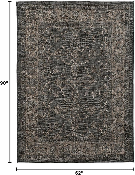 FH Home Outdoor Rug - Waterproof Easy to Clean Stain Resistant - Patio Indoor Outdoor Porch Deck Balcony Entryway - Vintage Distressed - Antalya - Gray - 5ft 2in x 7ft 6in