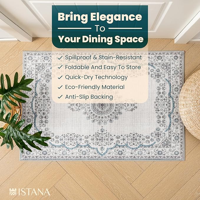 Istana 2x3 Rugs - Pink Beige Whisper/Grey/Blue Area Rugs - Foldable Dining Room Rug - Area Rug for Bedroom - Anti-Slip Washable Modern Rugs for Living Room