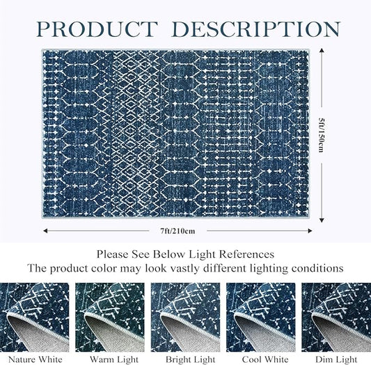 Lahome Moroccan Blue Area Rug 5x7 Machine Washable Non-Slip Throw Living Room Rugs Ultra-Thin Stain Resistant Soft Rug for Bedroom, Geometric Print Modren Carpet Rug for Dining Room Office Entryway