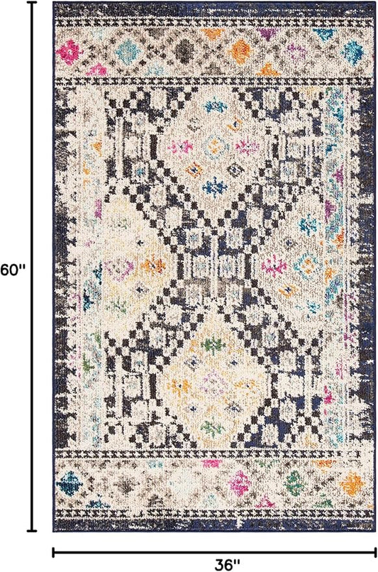 SAFAVIEH Madison Collection Accent Rug - 3' x 5', Black & Yellow, Boho Diamond Distressed Design, Non-Shedding & Easy Care, Ideal for High Traffic Areas in Entryway, Living Room, Bedroom (MAD418Z)